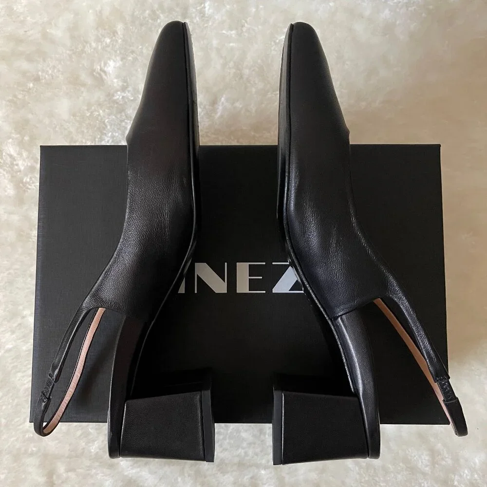 Inez Coco slingback square toe block heel pump in Black Nappa size 10.5 - Picture 6 of 13